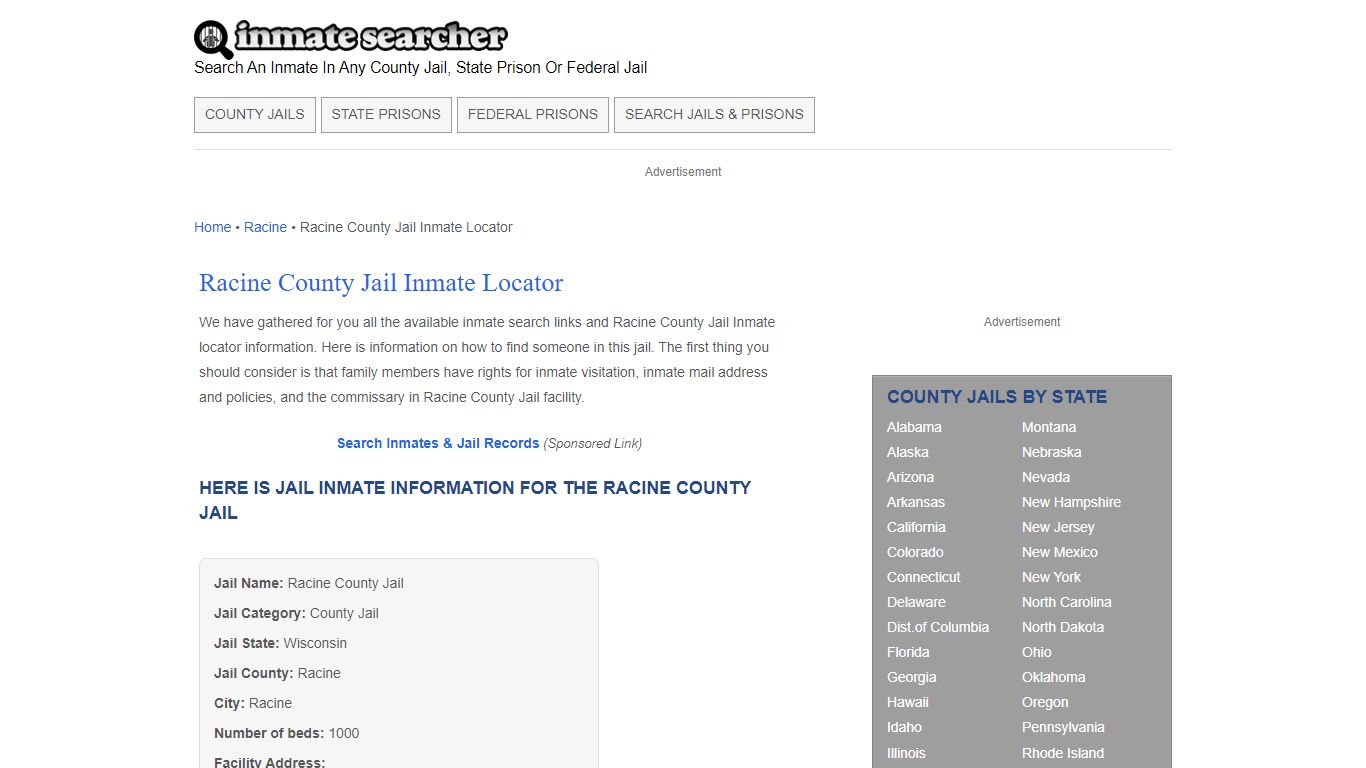 Racine County Jail Inmate Locator - Inmate Searcher